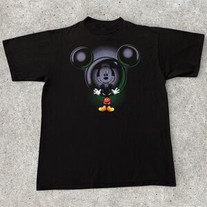 Vintage 90s Disney Mickey Unlimited Mouse Black Shirt Mens Size L Mirror Graphic